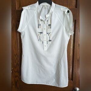 Banana Republic White Short Sleeve Beaded Pullover - Size Tall Small